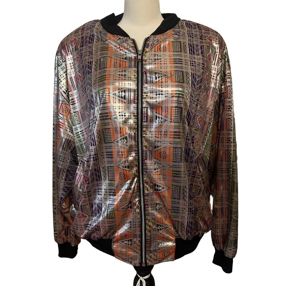 Vintage Alexis Georgio Metallic Cardigan Sz Large Retro Zip Front Jacket
